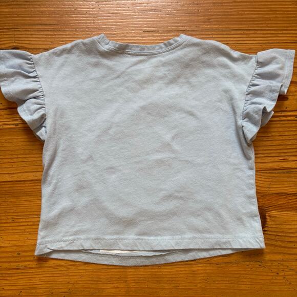 Bearpaw blue daisy live life full bloom ruffle cropped short sleeve shirt SIZE 4 - Picture 5 of 5